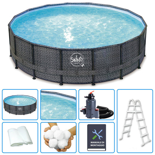 Piscina Fuori Terra Swing Frame Wicker Dark  5,49 X H 1,32 M - Kit Easy