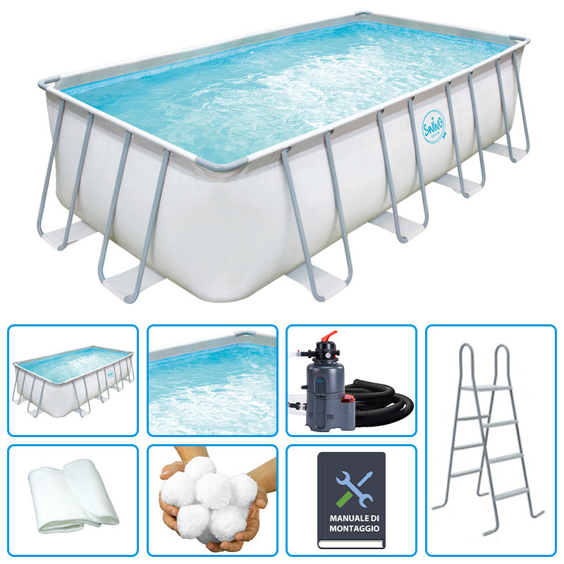 Piscina Fuori Terra Swing Elite Metal Frame Rettangolare 5,49 X 2,74 X H.1,32 M - Kit Easy