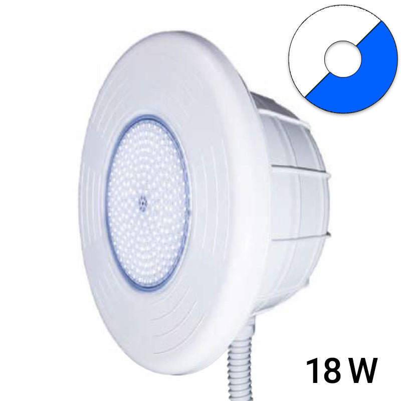 Faro Led Per Piscina Con Liner Pvc  320 Mm Bianco-blu Da 1150 Lumen - 18 W con Nicchia In Abs E Scatola Di Derivazione