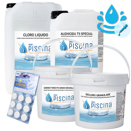 Kit Cloro Control Per Mantenimento Acqua Piscina Con Flocculante In Pastiglie - Da 55 A 100 Mc