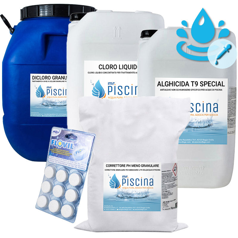 Kit Cloro Control Per Mantenimento Acqua Piscina Con Flocculante In Pastiglie - Da 100 A 200 Mc