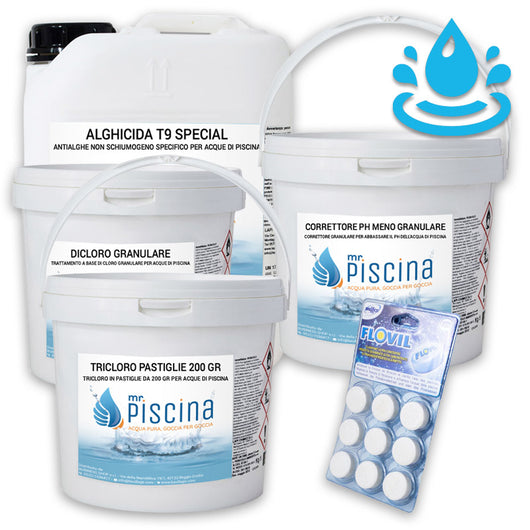 Kit Mix Per Mantenimento Acqua Piscina Con Flocculante In Pastiglie - Da 55 A 100 Mc