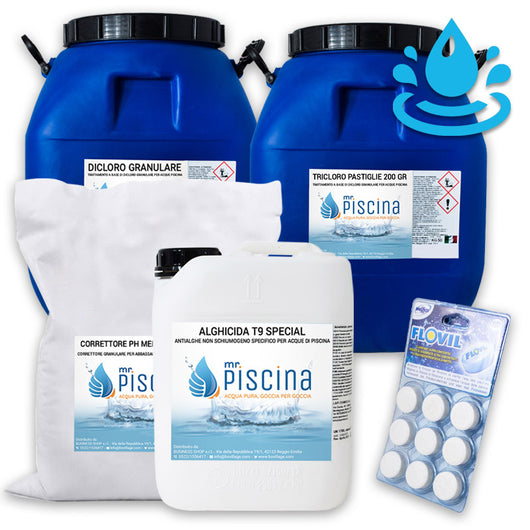 Kit Mix Per Mantenimento Acqua Piscina Con Flocculante In Pastiglie - Da 100 A 200 Mc