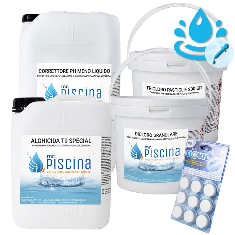 Kit Ph Control Per Mantenimento Acqua Piscina Con Flocculante In Pastiglie - Da 55 A 100 Mc