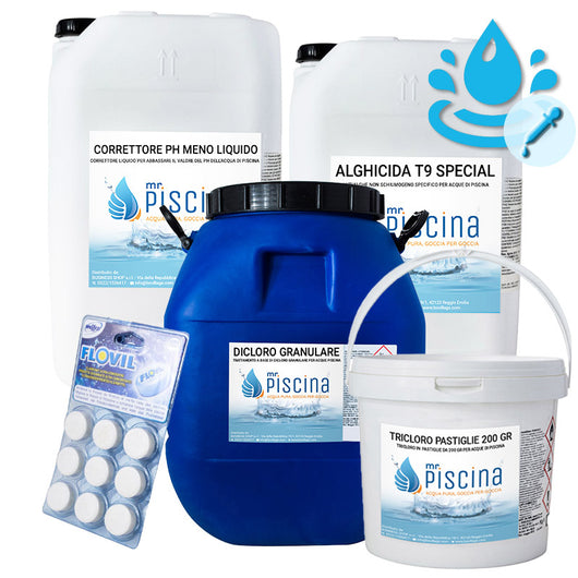 Kit Ph Control Per Mantenimento Acqua Piscina Con Flocculante In Pastiglie - Da 100 A 200 Mc