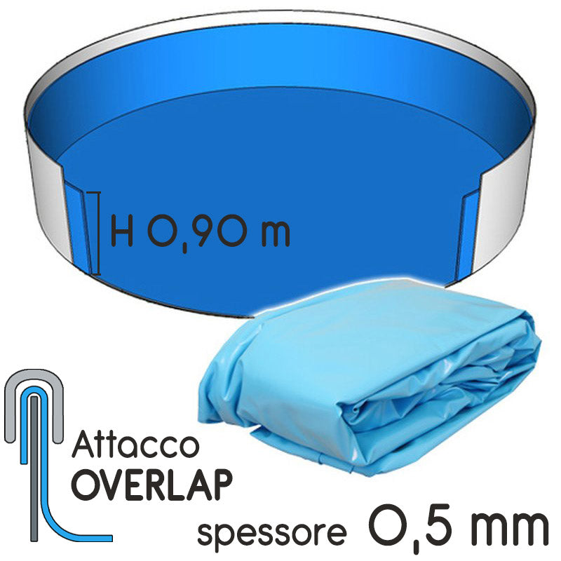 Liner Per Piscina A Forma Circolare  4,60 X H. 0,90 M Azzurro - Attacco Overlap - Spessore 0,50 Mm