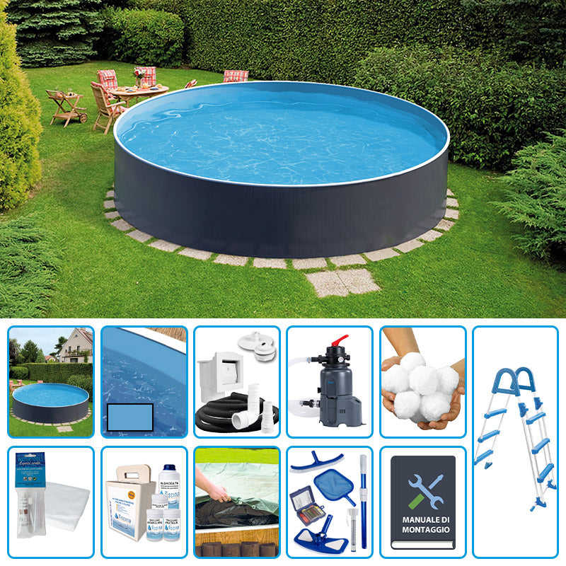 Piscina Fuori Terra Circolare Azuro Graphite  3,60 X H.0,90 M - Kit Pro