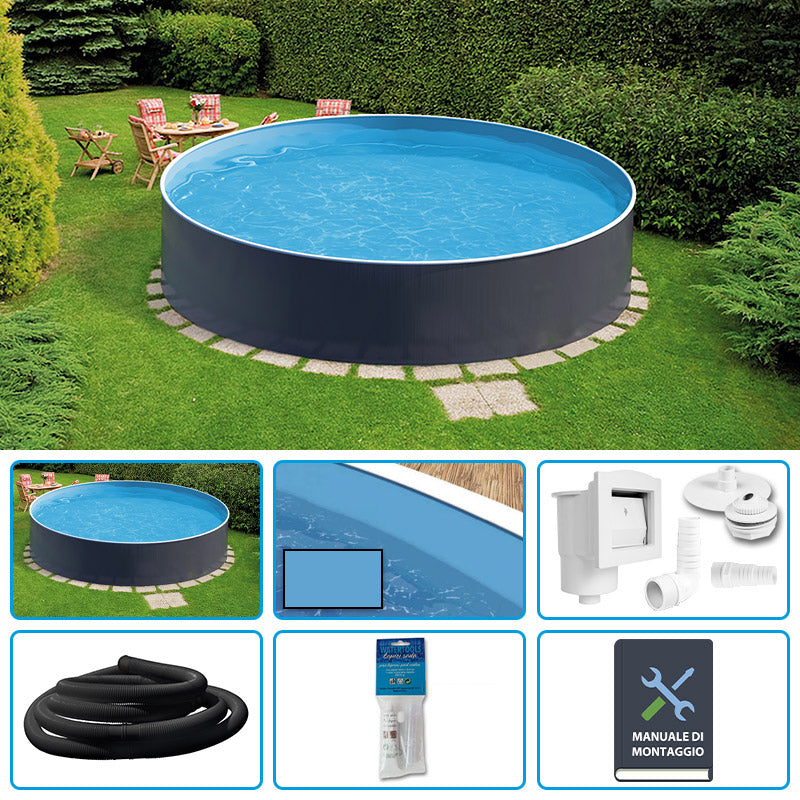 Piscina Fuori Terra Circolare Azuro Graphite  5,00 H.1,20 M - Kit Base