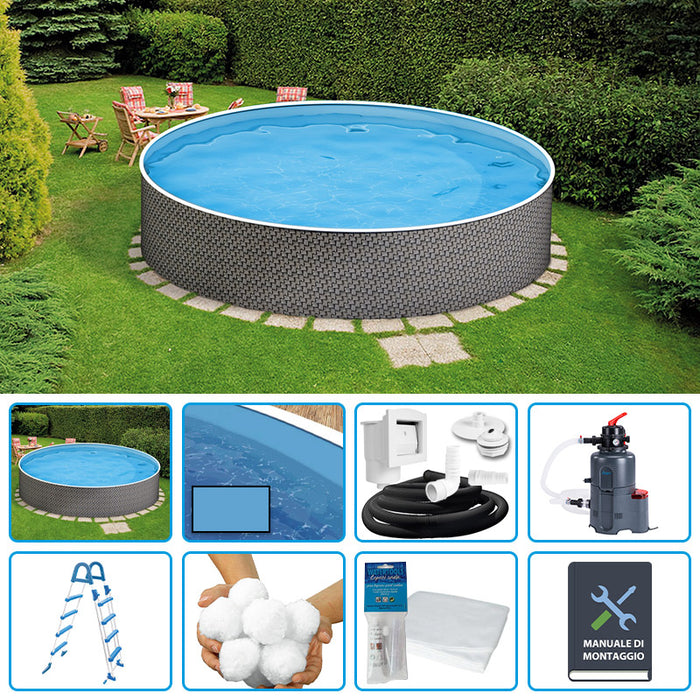 Piscina Fuori Terra Circolare Azuro Rattan  3,60 H.1,20 M - Kit Easy