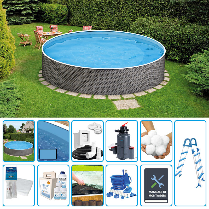 Piscina Fuori Terra Circolare Azuro Rattan  5,00 H.1,20 M - Kit Pro