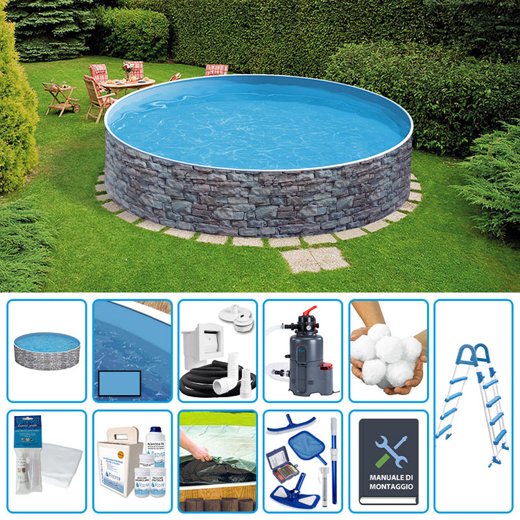 Piscina Fuori Terra Circolare Azuro Stone  4,00 H.1,20 M - Kit Pro