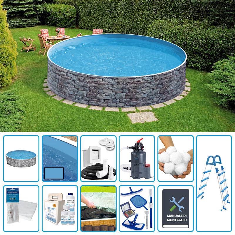 Piscina Fuori Terra Circolare Azuro Stone  4,00 H.1,20 M - Kit Pro