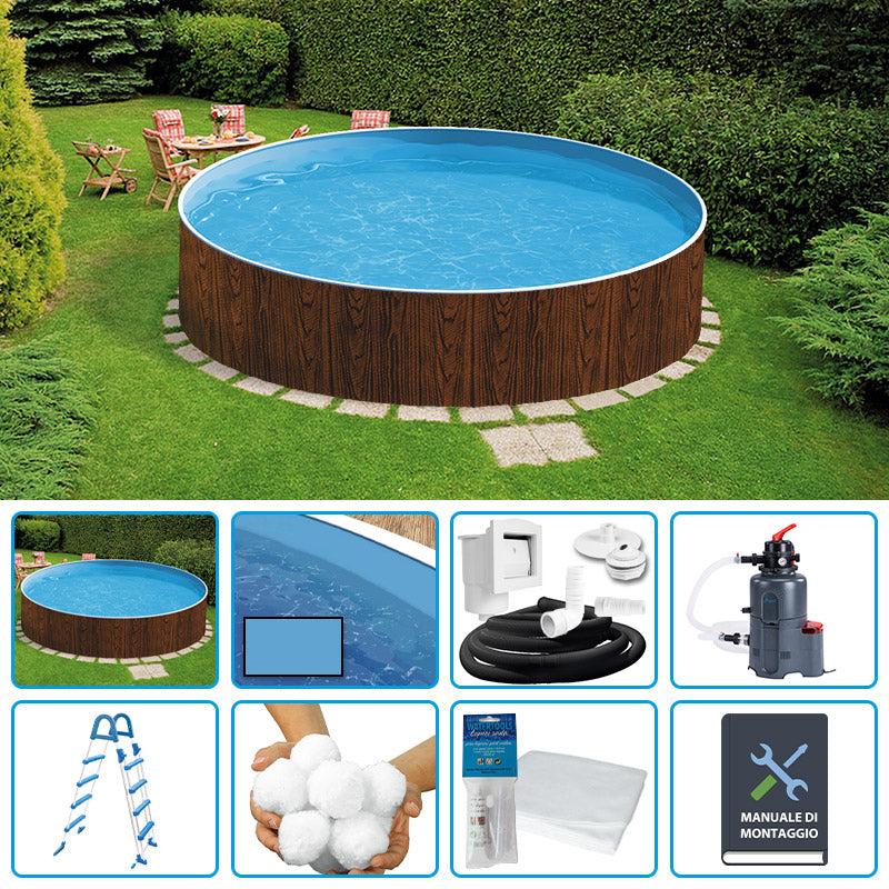 Piscina Fuori Terra Circolare Azuro Wood  4,60 H.1,20 M - Kit Easy