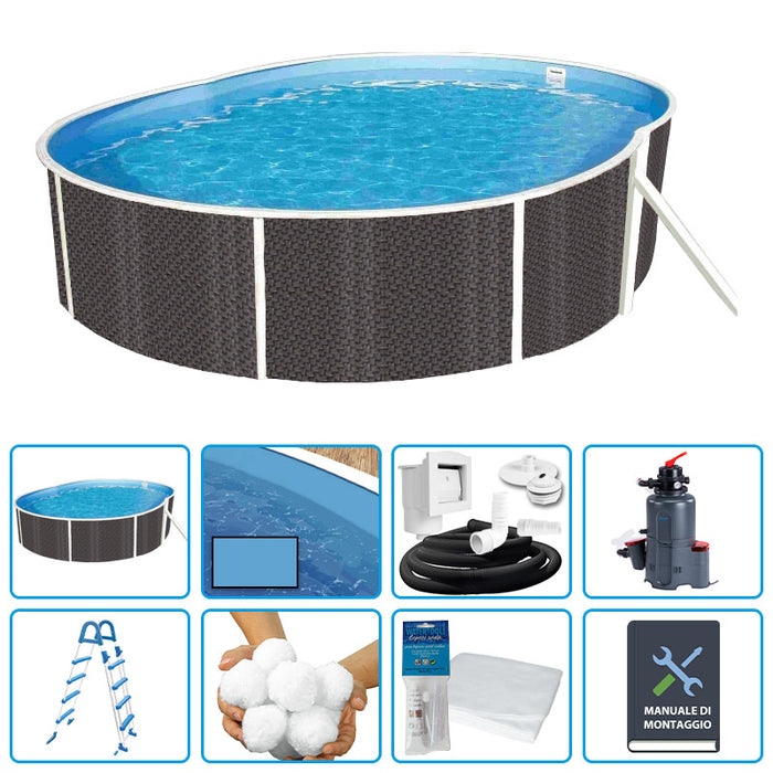 Piscina Fuori Terra Ovale Azuro Rattan 5,50 X 3,70 X H.1,20 M - Kit Easy