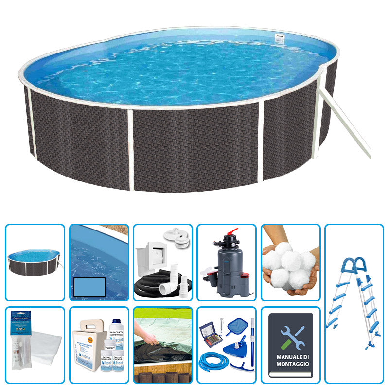 Piscina Fuori Terra Ovale Azuro Rattan 5,50 X 3,70 X H.1,20 M - Kit Pro