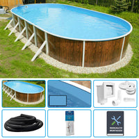 Piscina Fuori Terra Ovale Azuro Wood 9,10 X 4,60 X H.1,20 M - Kit Base