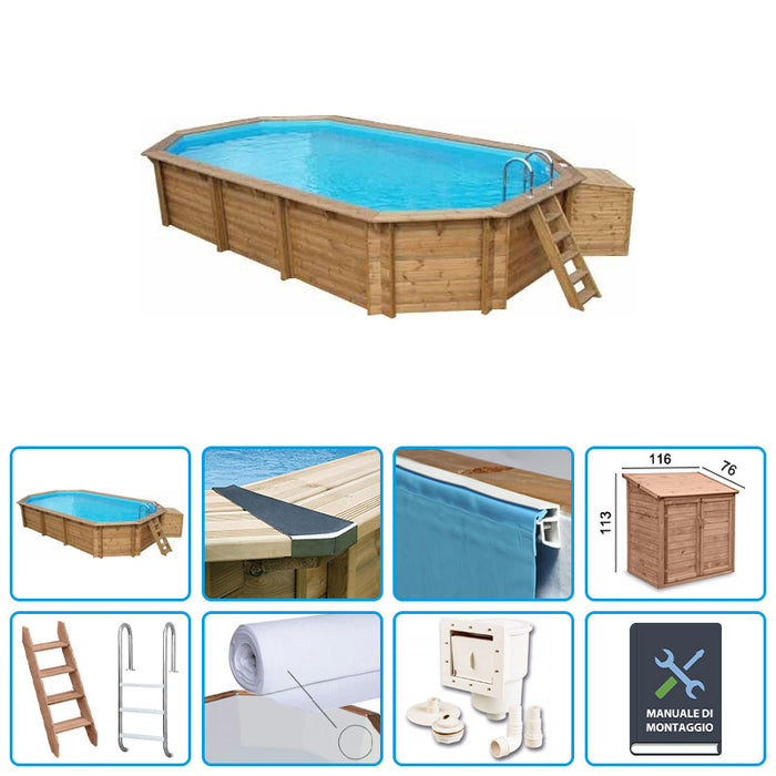 Piscina In Legno Naturalwood 560 - 5,63 X 3,52 X H.1,24 M - Kit Base