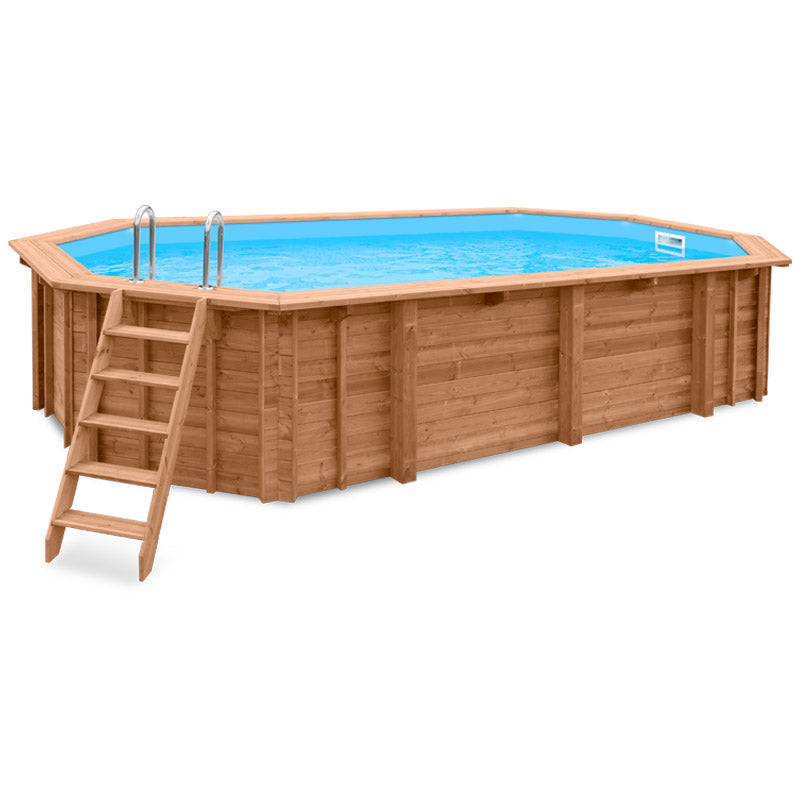 Piscina in legno ottagonale allungata NaturalWood 700 - 6,98 x 4,67 x h.1,38 m