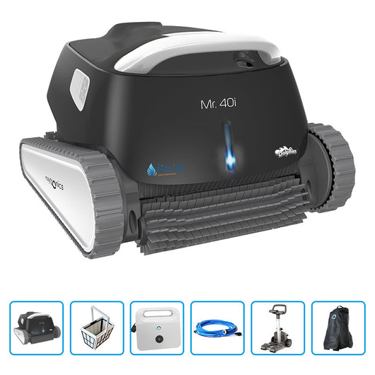 Robot Per Piscina Dolphin Mr. 40i Premium Con Trasformatore Digitale Iot, Carrello E Copertura Protettiva