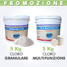 5Kg cloro granulare in polvere +5Kg cloro multifunzione pastiglie 200g