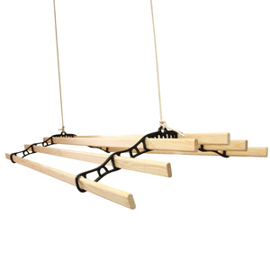 Stendibiancheria da Soffitto con 6 Stecche Legno 120cm e Supporti Ghisa Neri