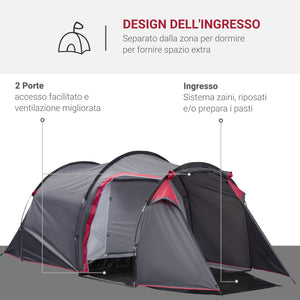 Tenda da Campeggio 2 Posti 426x206x154 cm con Vestibolo e Porte con Cerniera Grigio