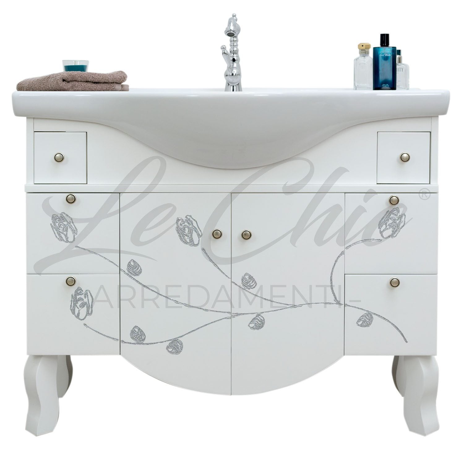 Arredo bagno contemporaneo con frontale decorato e specchio led