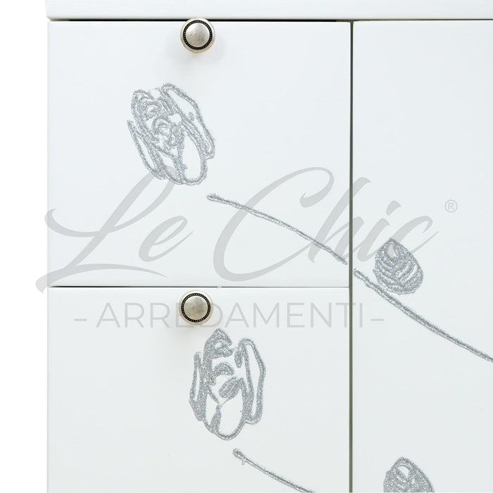 Arredo bagno contemporaneo con frontale decorato e specchio led