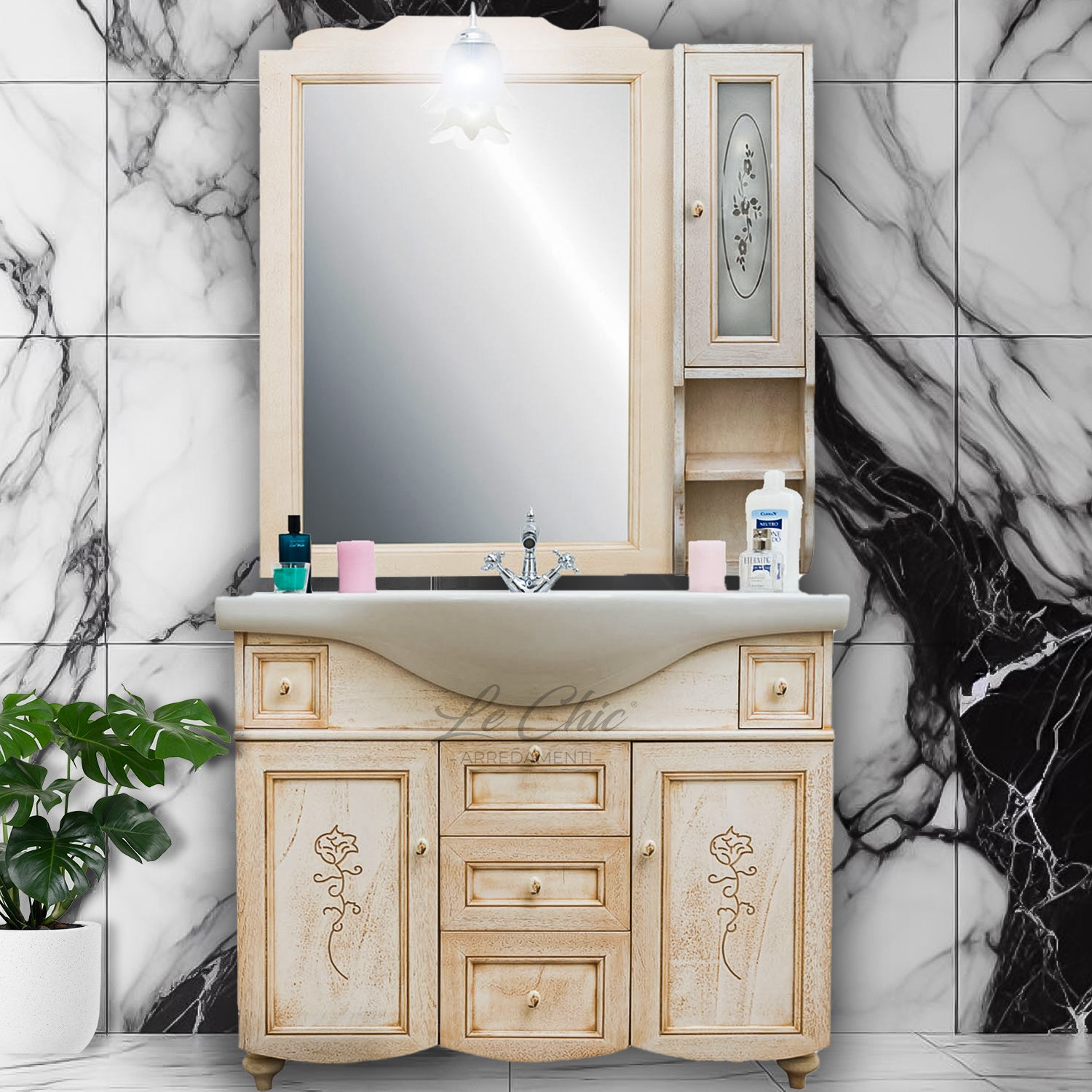 Arredo bagno decapè in legno artigianale - 105 cm