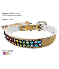 Collare Per Cani Cuccioli Gatti Animali In Cuoio 37 Cm Vari Colori Con Strass         