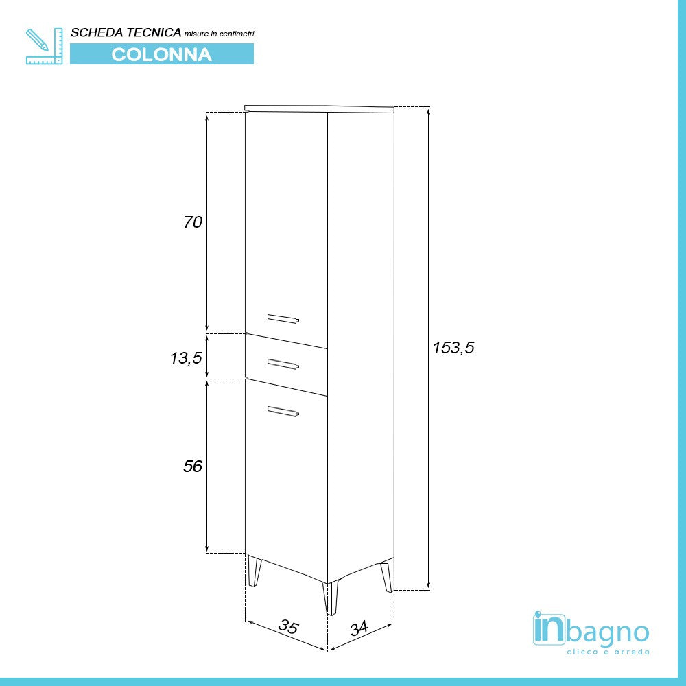 Colonna Alta da Bagno Multiuso 2 Ante e Cassetto 153.5x35 Finitura Grigio