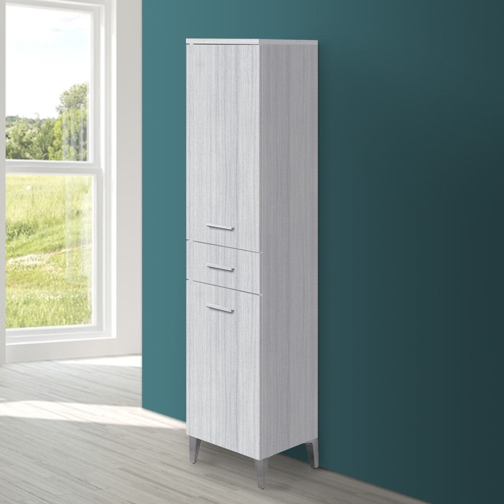 Colonna Alta da Bagno Multiuso 2 Ante e Cassetto 153.5x35 Finitura Grigio