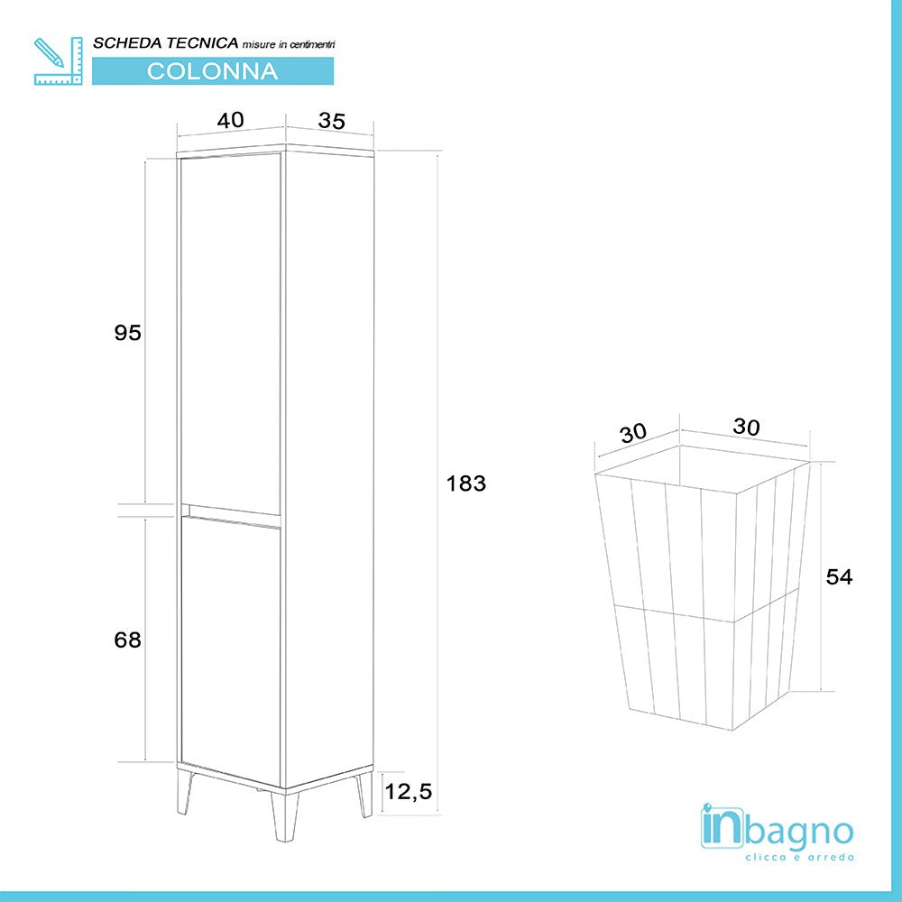 Colonna bagno con cesta portabiancheria L.40 cm Linea Way bianco lucido