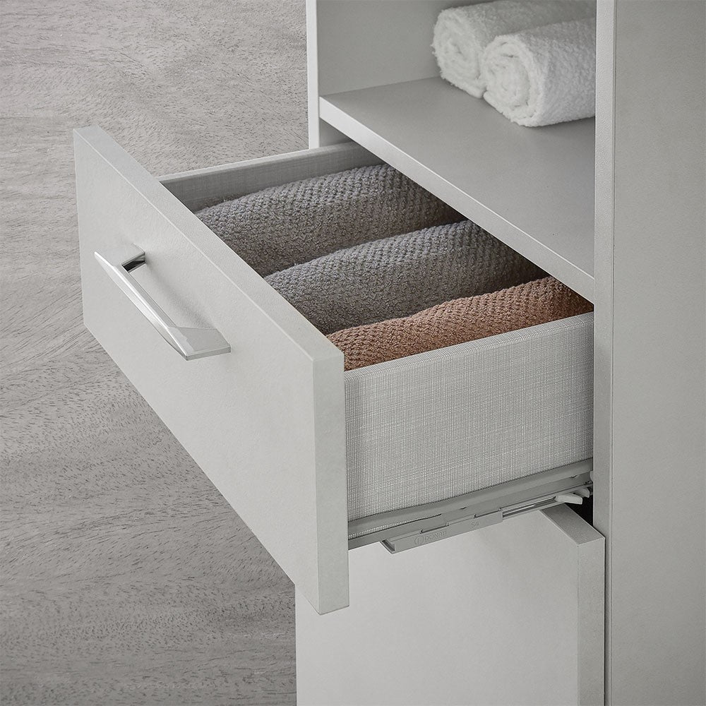 Colonna bagno da terra 180 cm grigio calce con ante cassetto e vano Moon