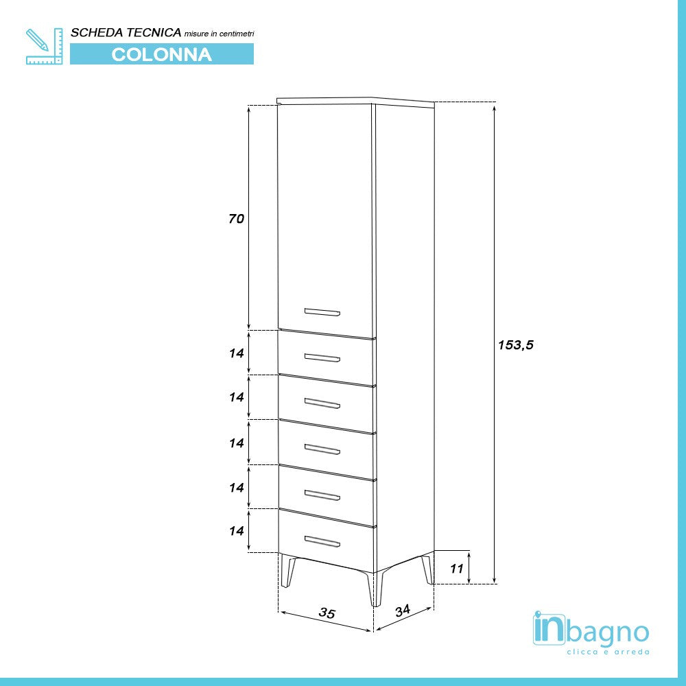 Colonna Bagno Porta Asciugamani H.154 Colore Grigio Multiuso con 5 Cassetti