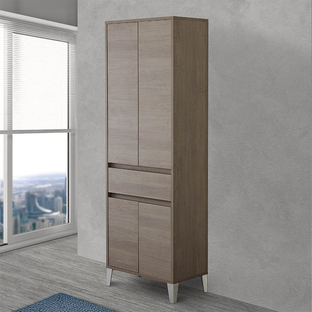 Colonna bagno da terra L. 60 cm Way rovere scuro 4 ante e 1 cassetto 