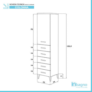 Colonna Bagno Bianca Porta Asciugamani H.154 Multiuso Con 5 Cassetti