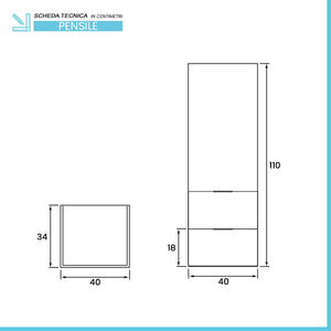 Colonna bagno sospesa 110 cm bianco opaco con anta e cassetti Matisse