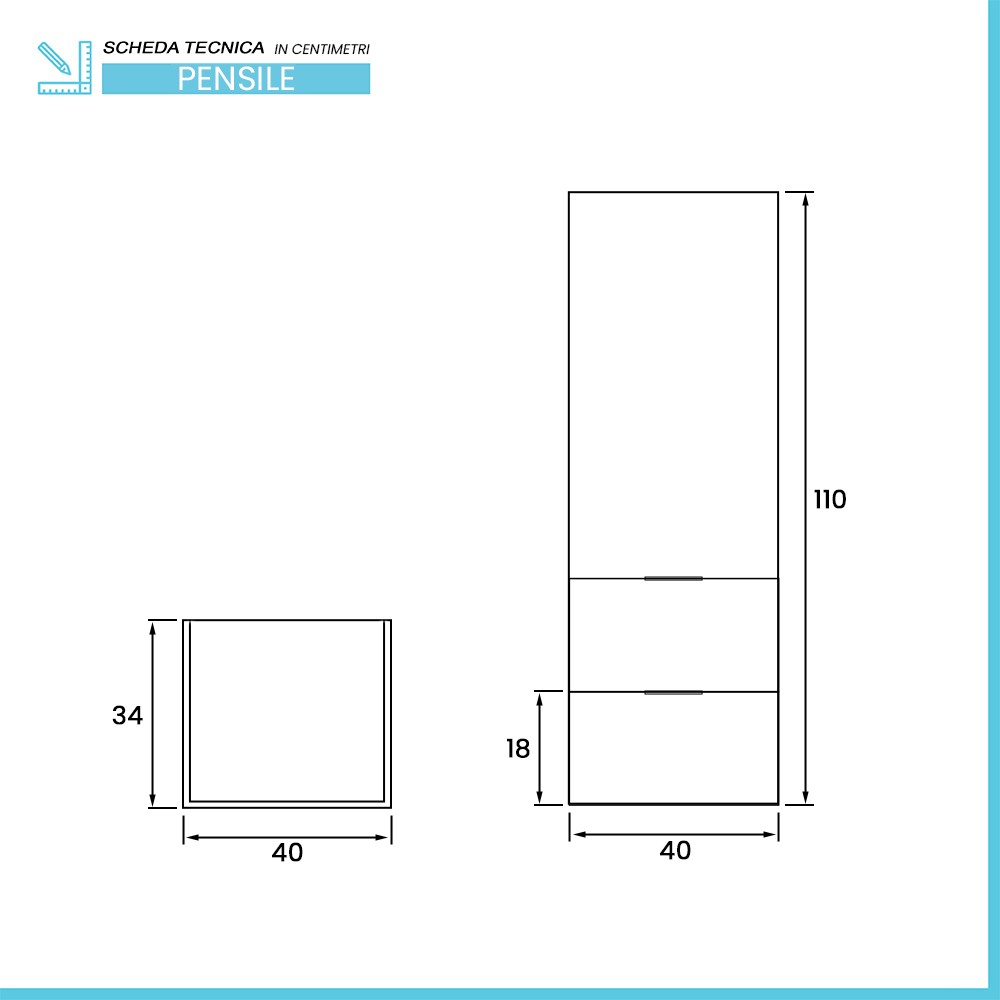 Colonna bagno sospesa 110 cm tortora opaco con anta e cassetti Matisse