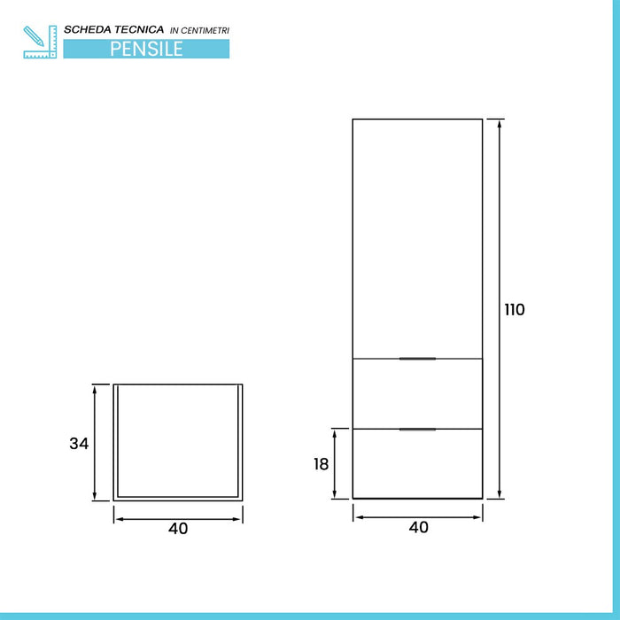 Colonna bagno sospesa 110 cm tortora opaco con anta e cassetti Matisse