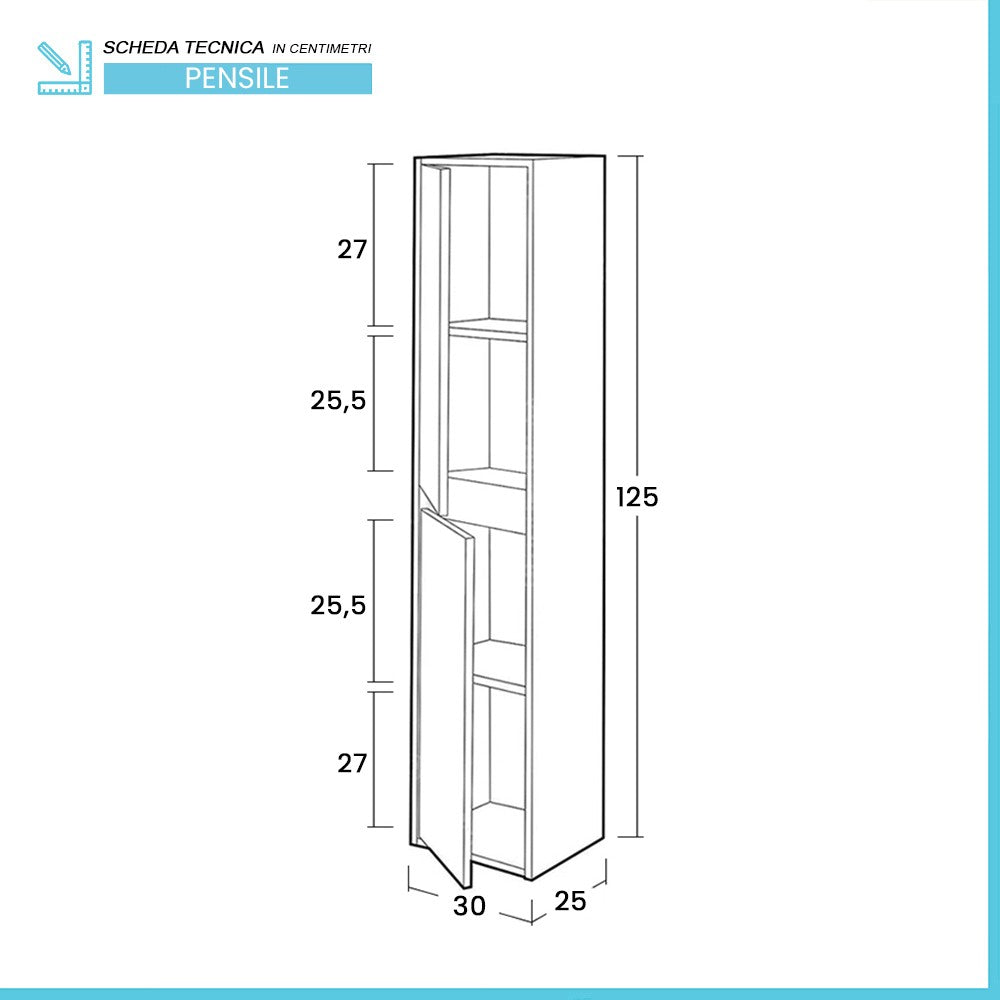 Colonna bagno sospesa 125 rovere bianco con ante reversibili Nadia