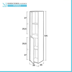 Colonna bagno sospesa 125 rovere bianco con ante reversibili Nadia