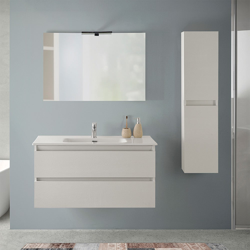 Colonna bagno sospesa 125 rovere bianco con ante reversibili Nadia