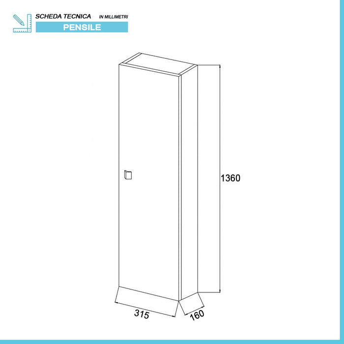 Colonna bagno sospesa 136h cm bianco lucido anta reversibile