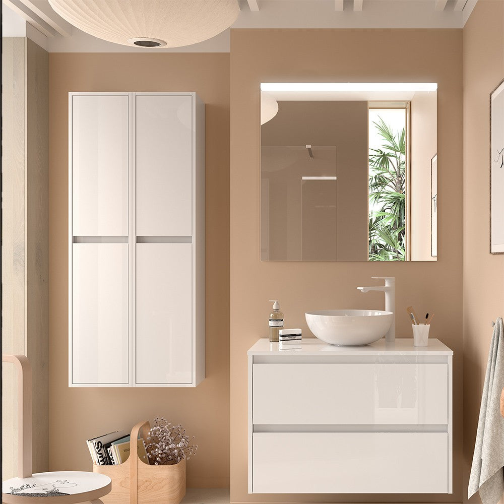 Colonna bagno sospesa 140 cm bianco lucido ripiani regolabili Gaya