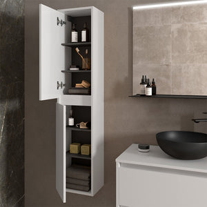 Colonna bagno sospesa 140 cm bianco lucido ripiani regolabili Gaya