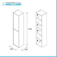 Colonna bagno sospesa 140 cm bianco lucido ripiani regolabili Gaya