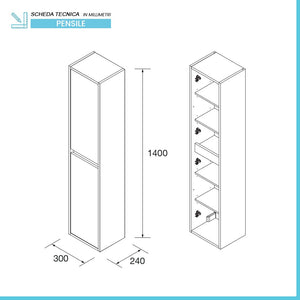 Colonna bagno sospesa 140 cm bianco lucido ripiani regolabili Gaya