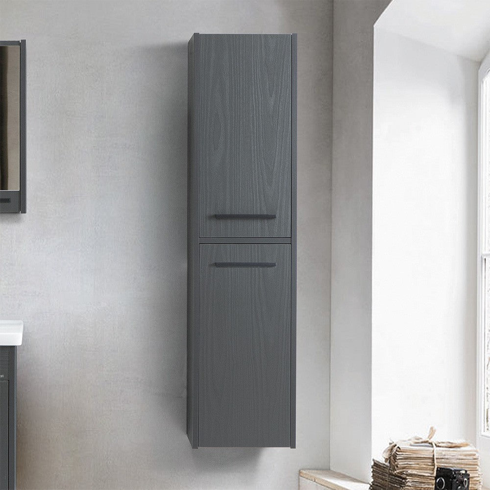 Colonna bagno sospesa 140 cm grigio effetto legno 2 ante soft-close Sofia