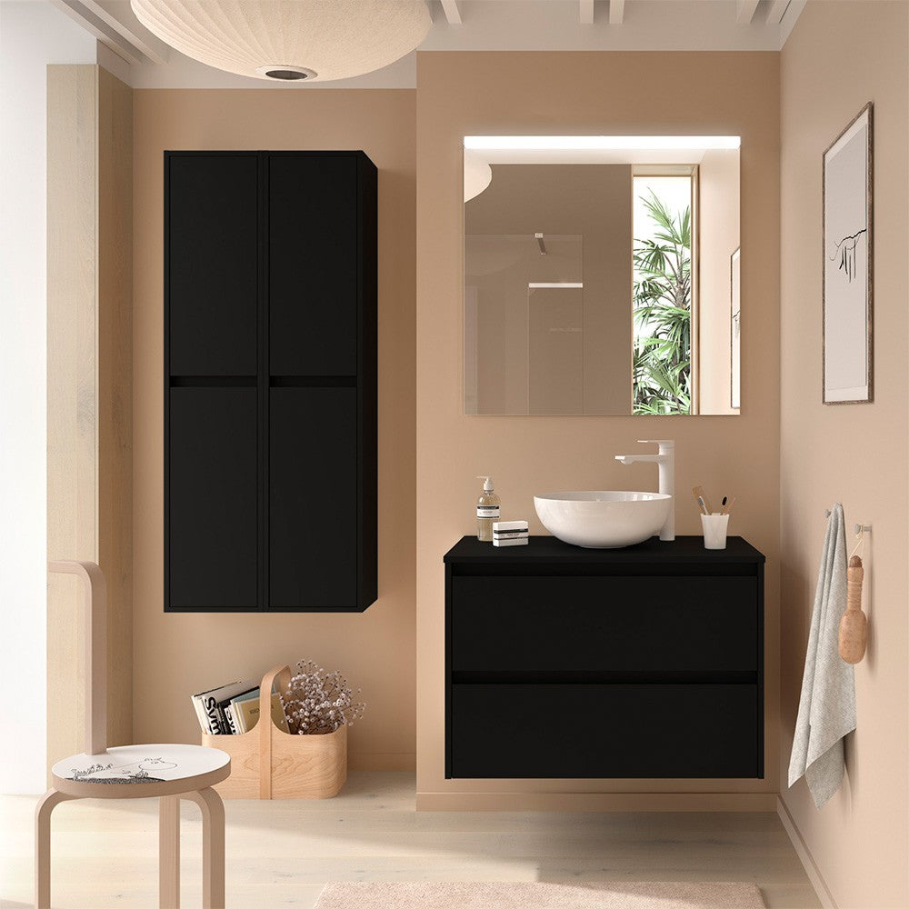 Colonna bagno sospesa 140 cm nero satinato ripiani regolabili Gaya